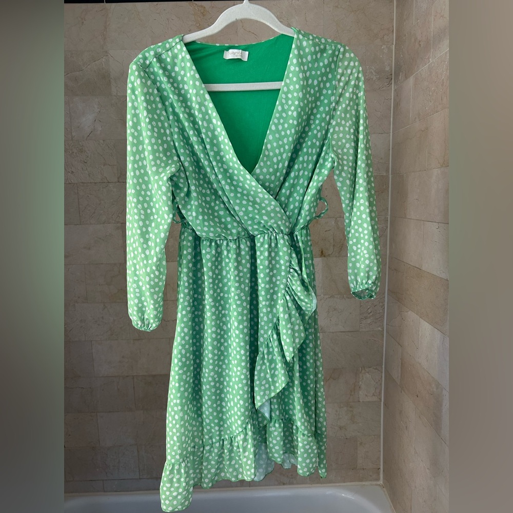 Green Polka Dot Wrap Dress